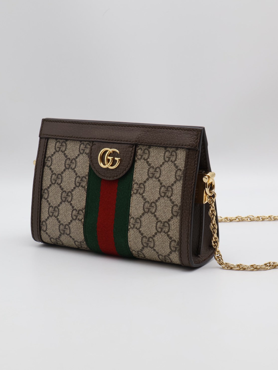 GUCCI Ophidia紅綠織帶夾子包- mini烏木色