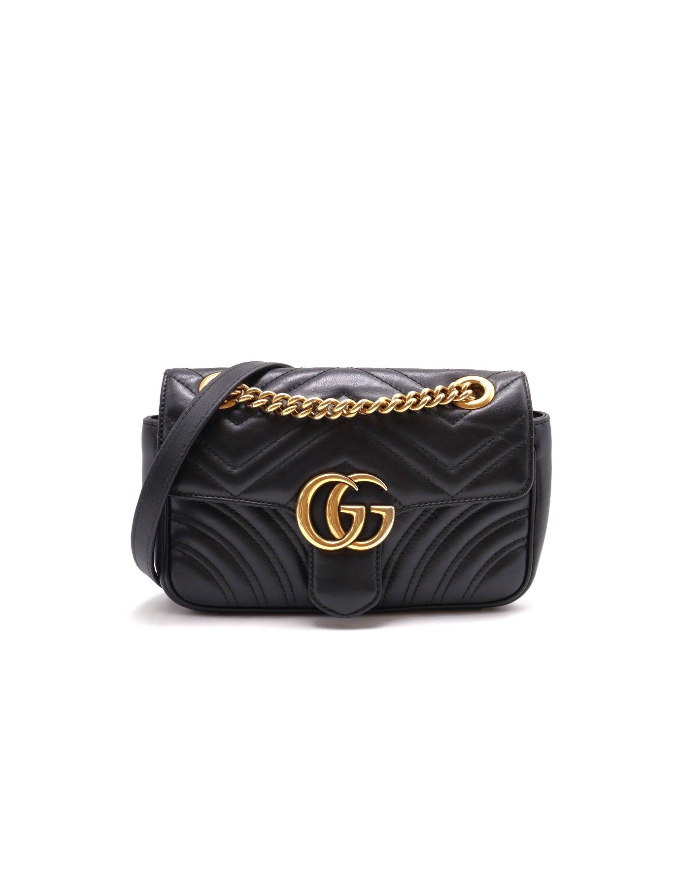 GUCCI Marmont Matelasse斜背包 - 22迷你黑金