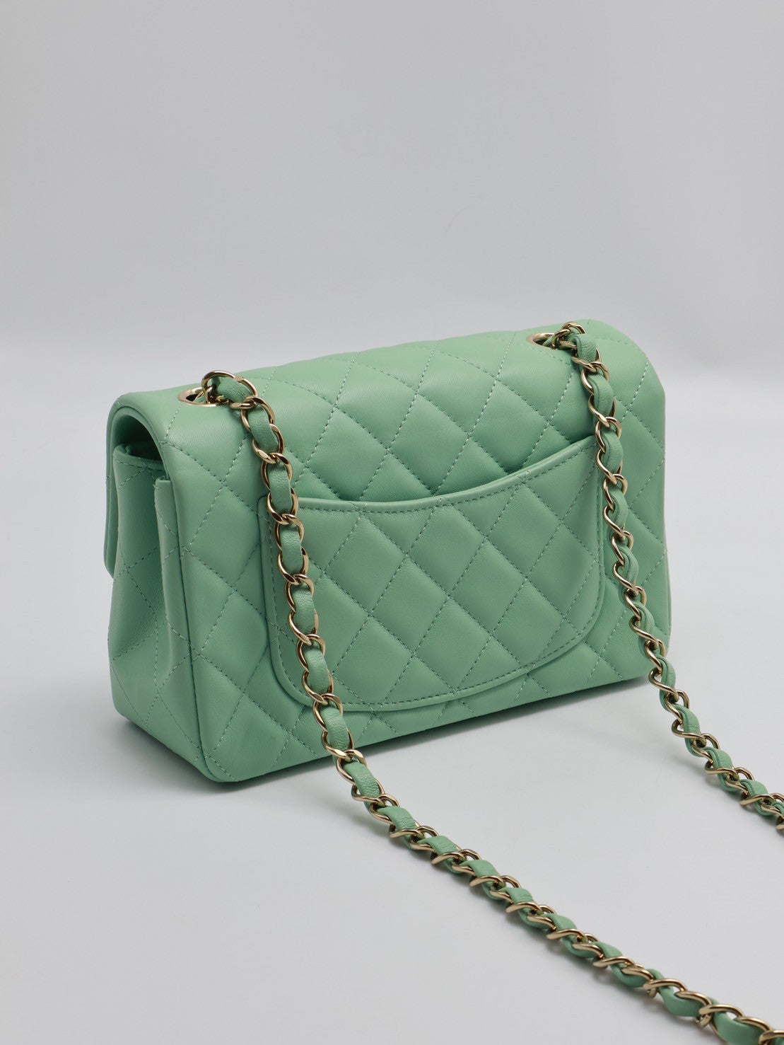 CHANEL 經典口蓋包Mini CF20 - 粉綠金