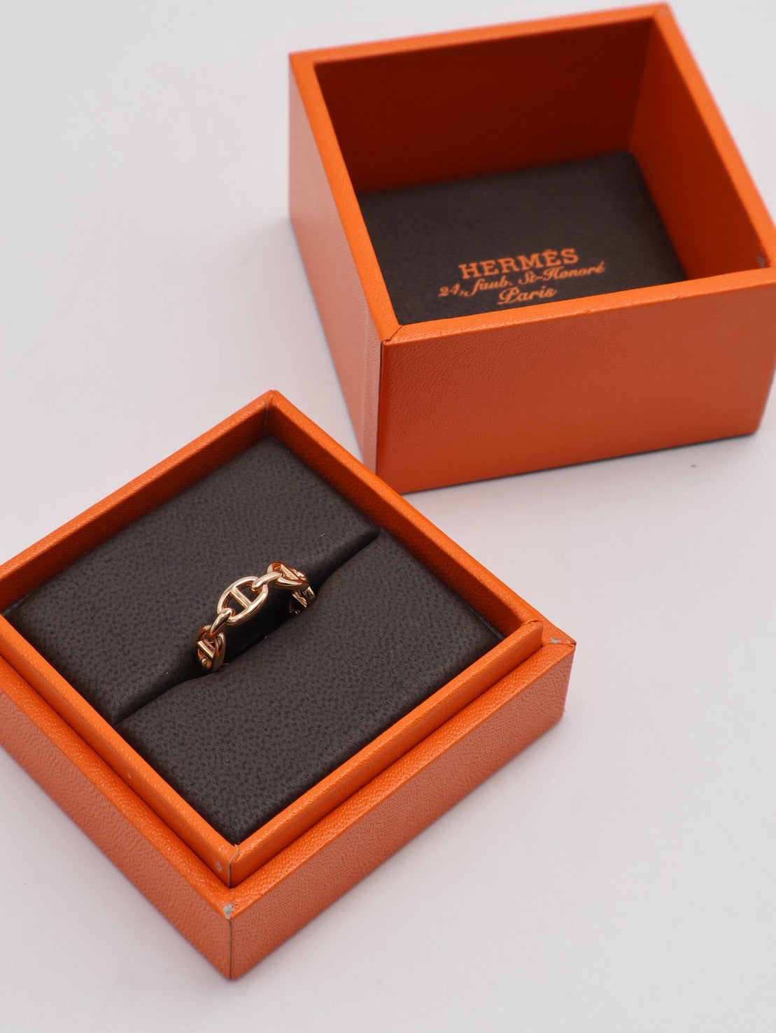 HERMES Chaine d'ancre enchainee 豬鼻18K玫瑰金戒指 52