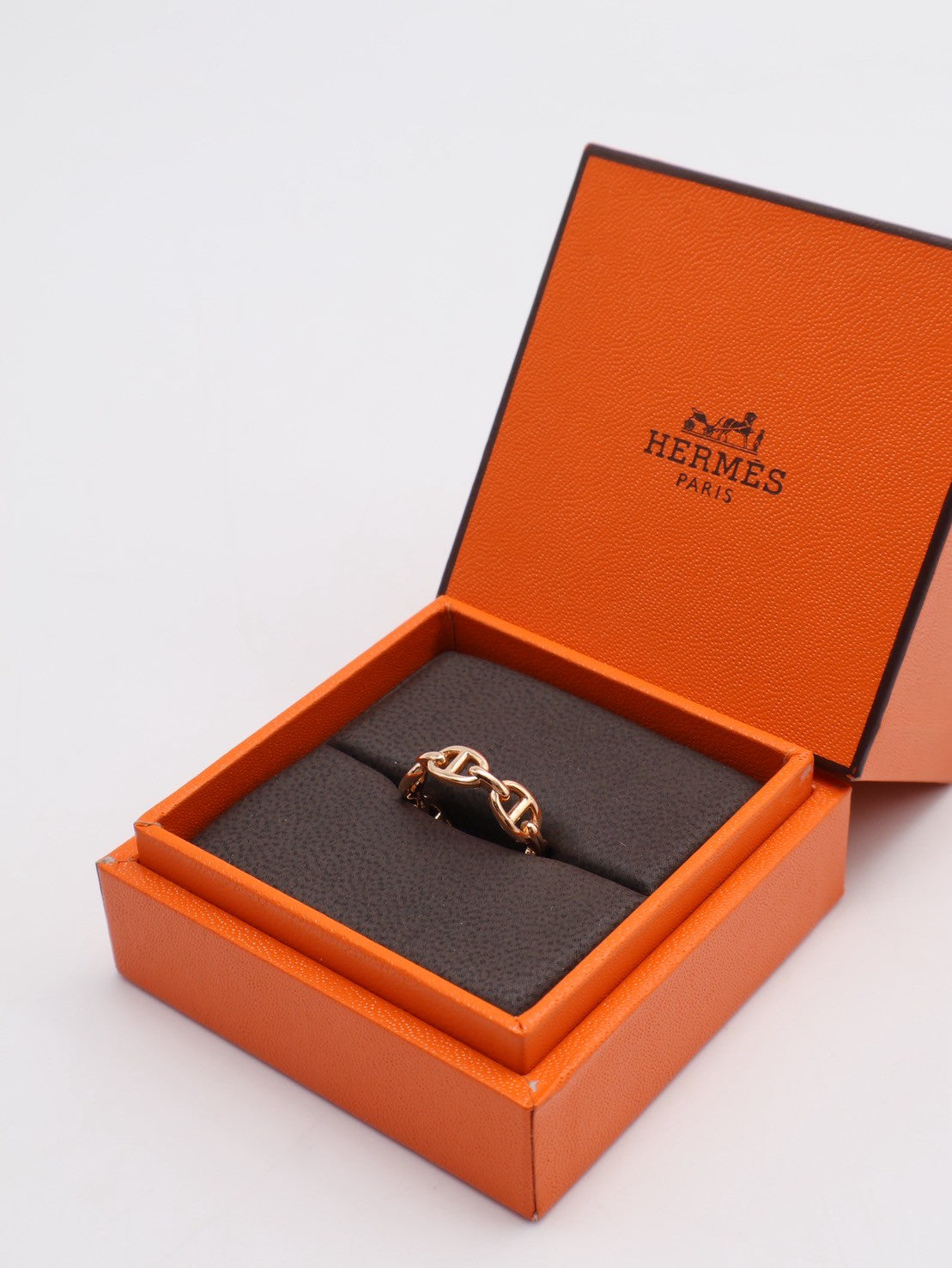 HERMES Chaine d'ancre enchainee 豬鼻18K玫瑰金戒指 52