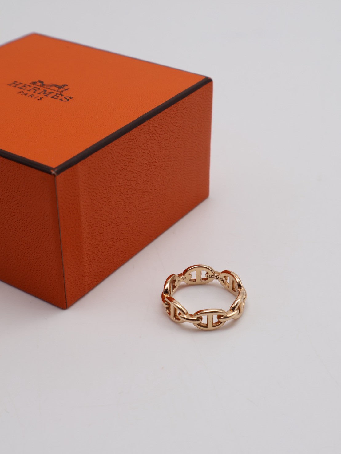 HERMES Chaine d'ancre enchainee 豬鼻18K玫瑰金戒指 52