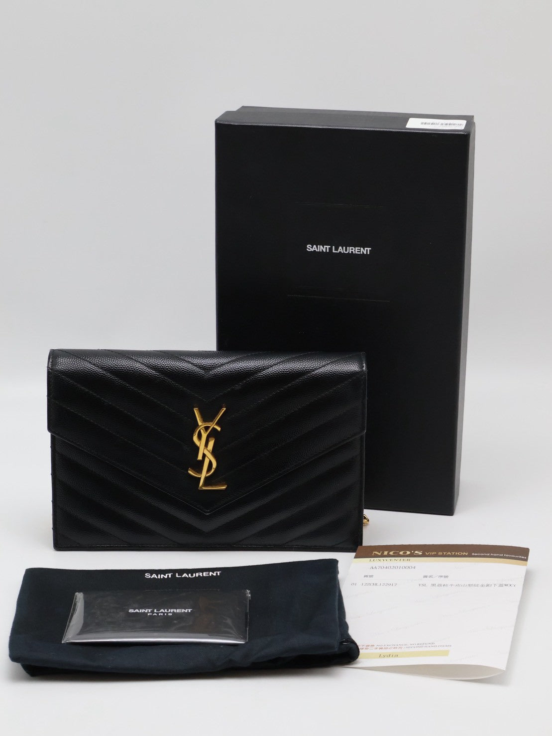 YSL 經典V紋粒面牛皮WOC - 19 黑金