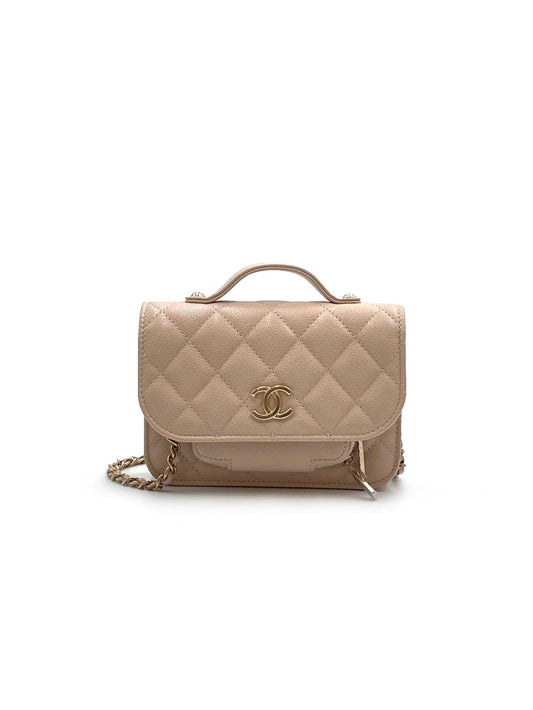 CHANEL 荔枝皮郵差包mini - 奶茶金