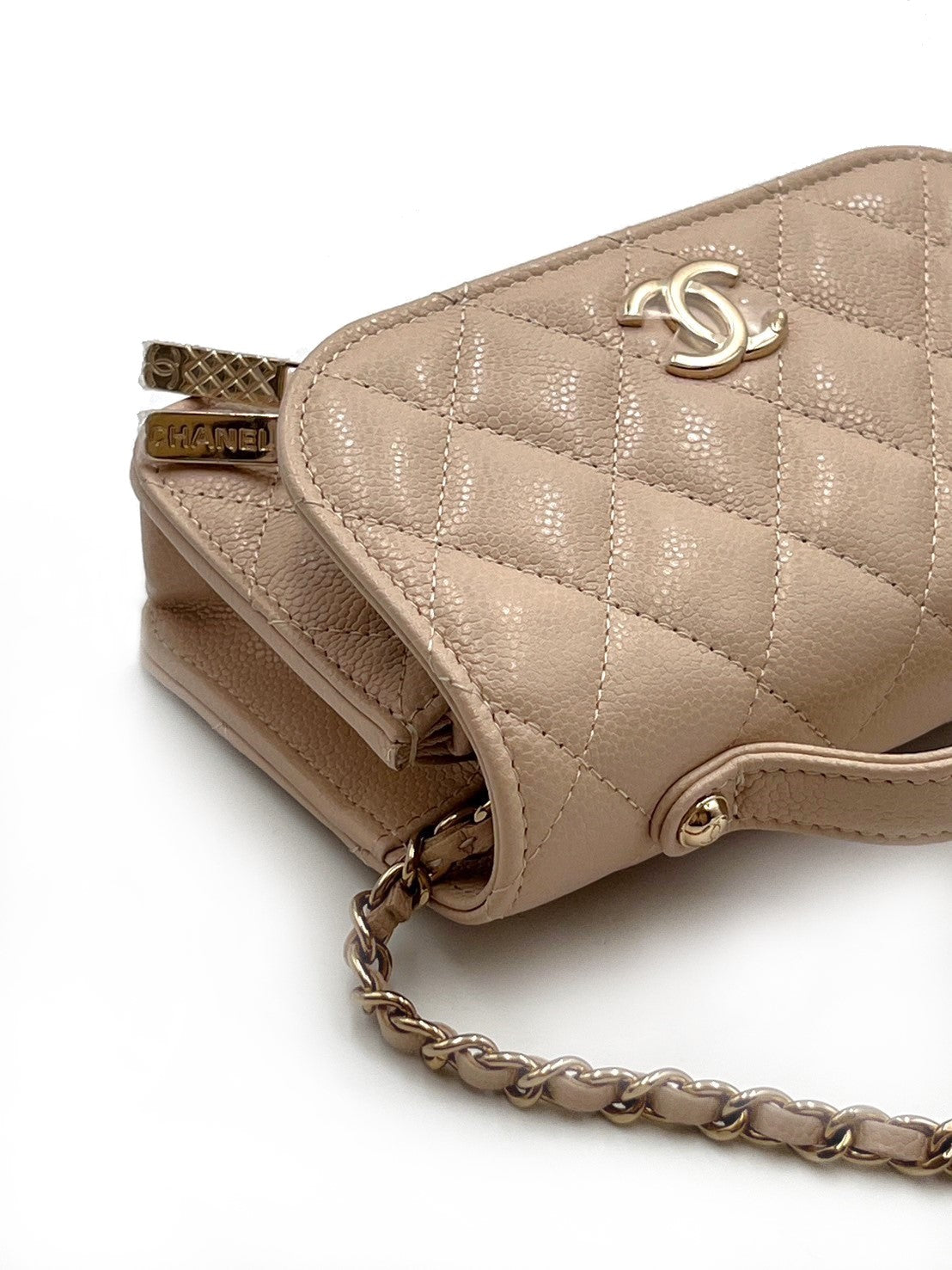 CHANEL 荔枝皮郵差包mini - 奶茶金