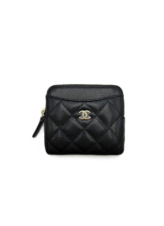 CHANEL 經典吐司拉鍊卡包 - 黑金