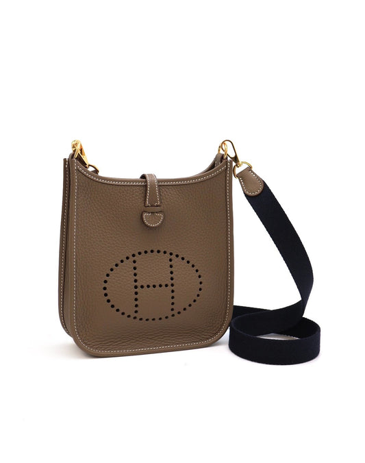 HERMES Mini evelyne - 灰金配深藍背帶