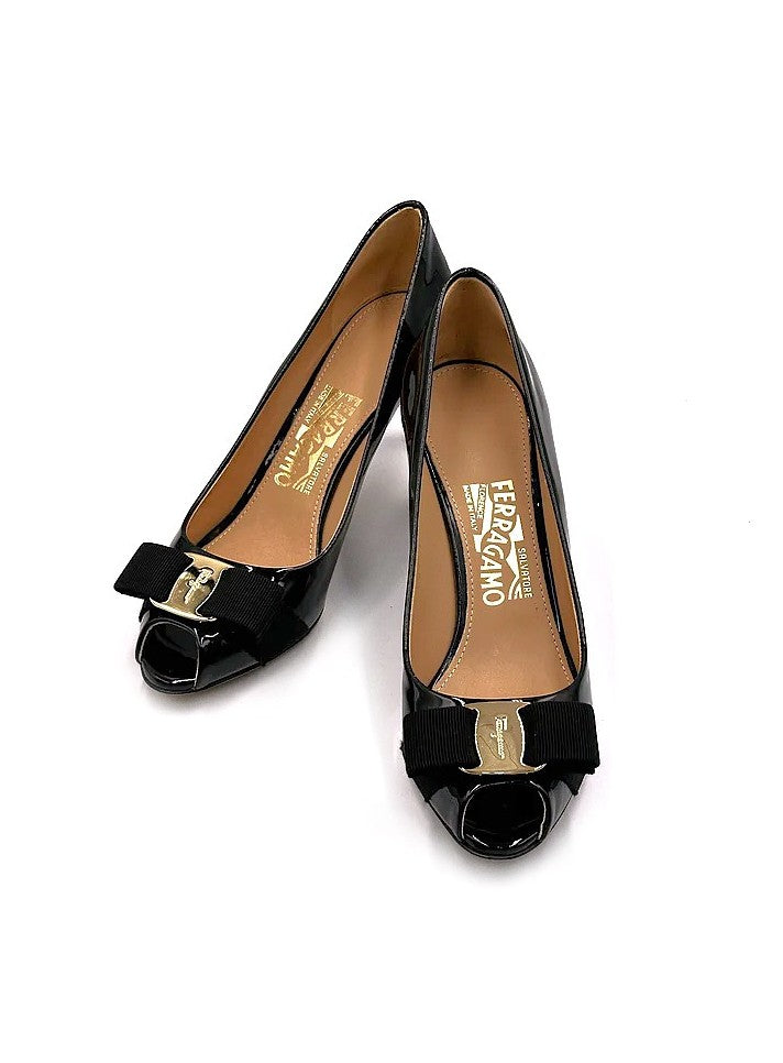 Salvatore Ferragamo Vara 蝴蝶結魚口高跟鞋