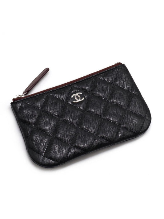 CHANEL 經典一字拉鍊零錢包 - 黑銀