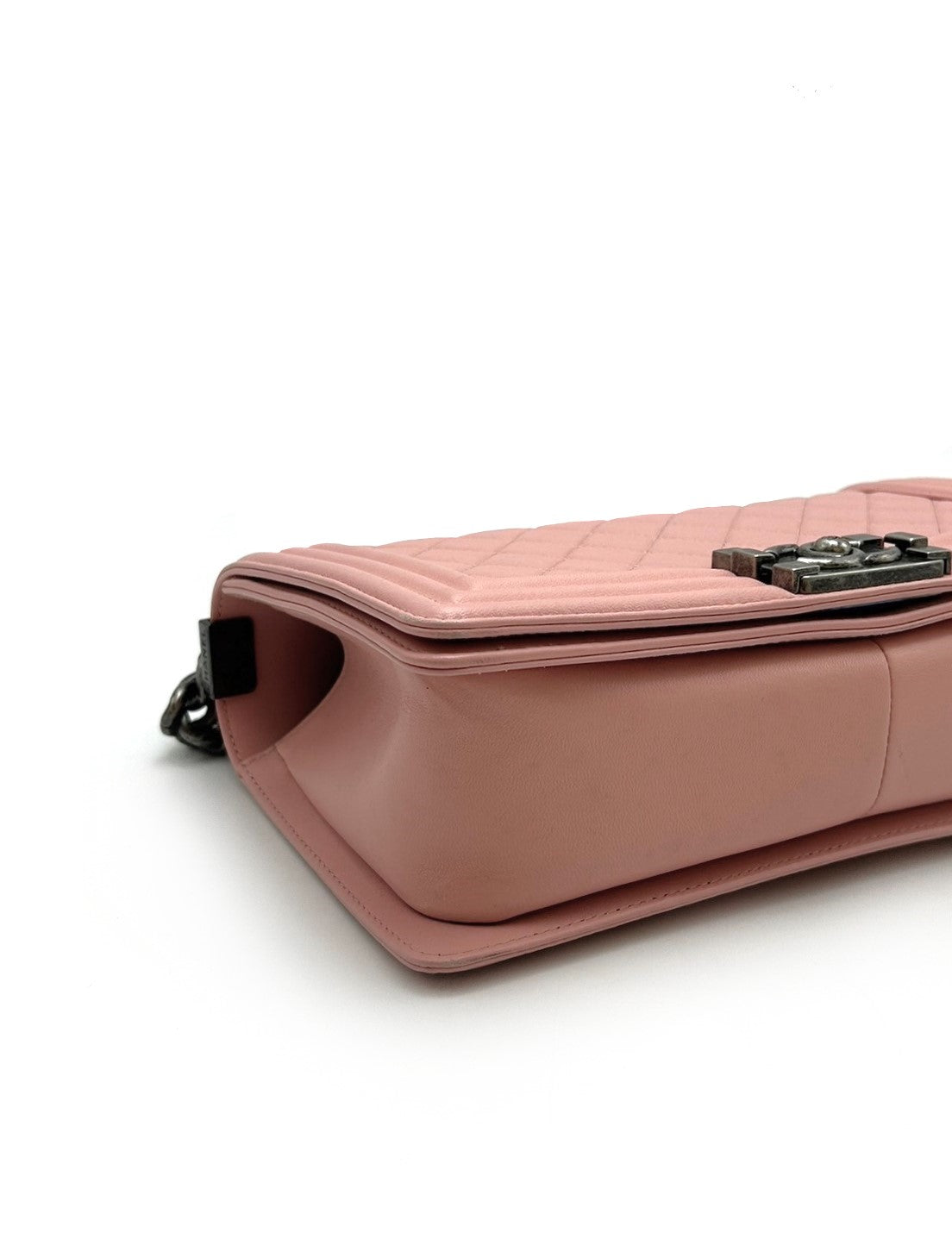 CHANEL Boy25 牛皮口蓋包 - 粉銀20開