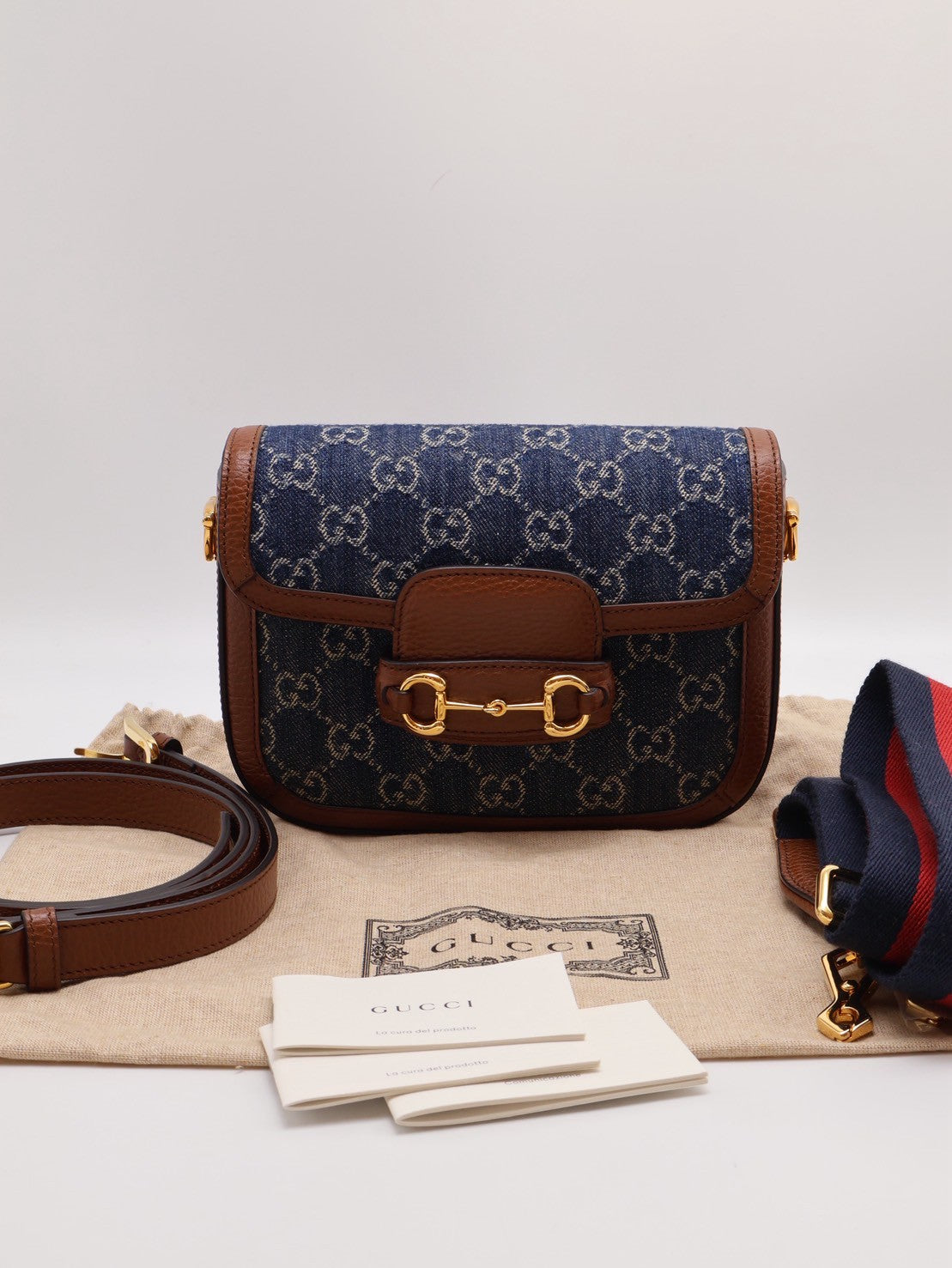 GUCCI Horsebit 1955馬銜釦馬鞍包 - mini牛仔