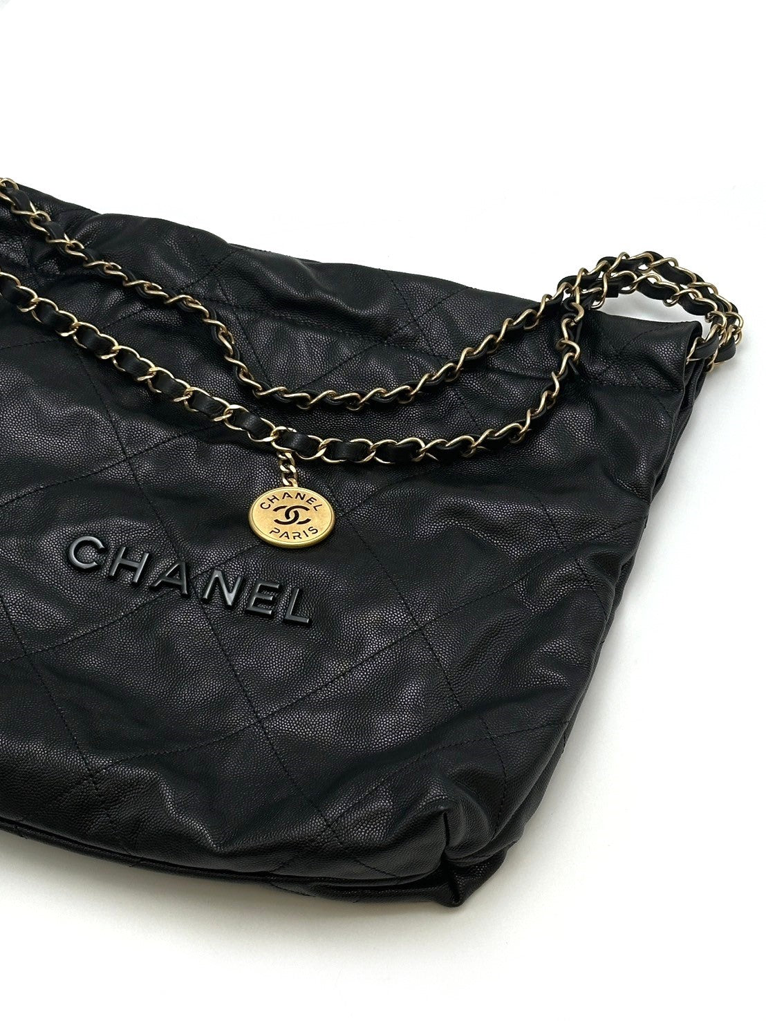 CHANEL 22 Bag荔枝牛皮 - 小號黑字金鍊