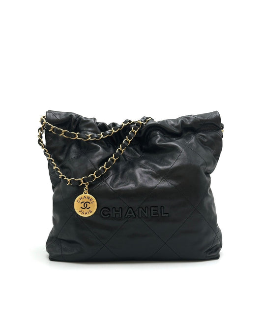 CHANEL 22 Bag荔枝牛皮 - 小號黑字金鍊