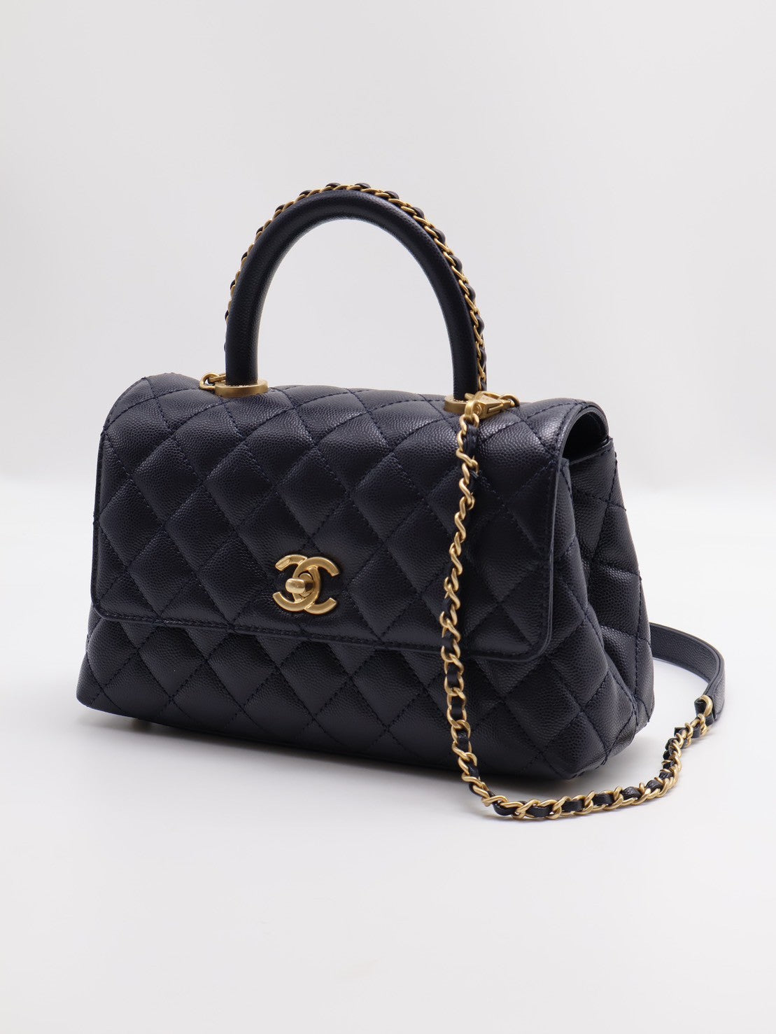 CHANEL Coco handle皮穿鍊手柄 - 小號深藍金
