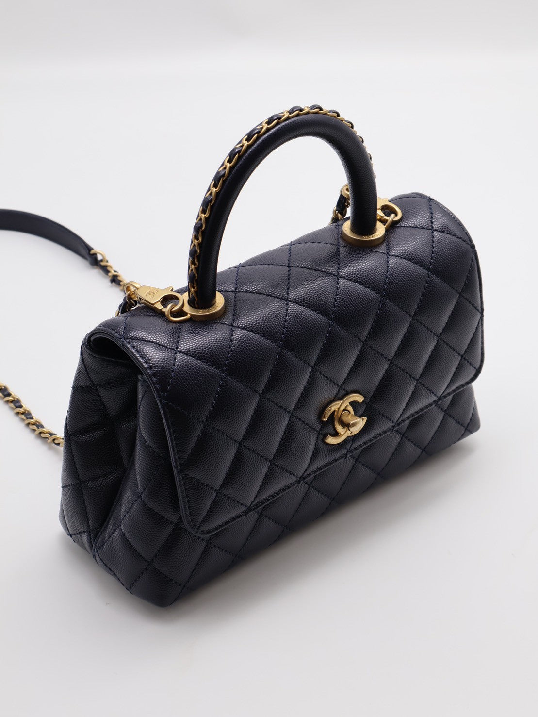 CHANEL Coco handle皮穿鍊手柄 - 小號深藍金