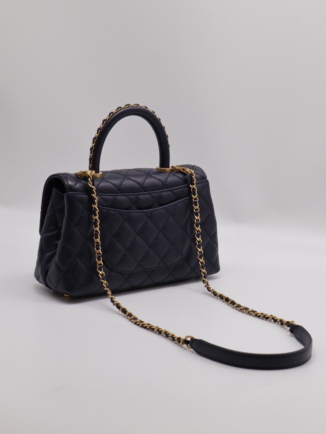CHANEL Coco handle皮穿鍊手柄 - 小號深藍金