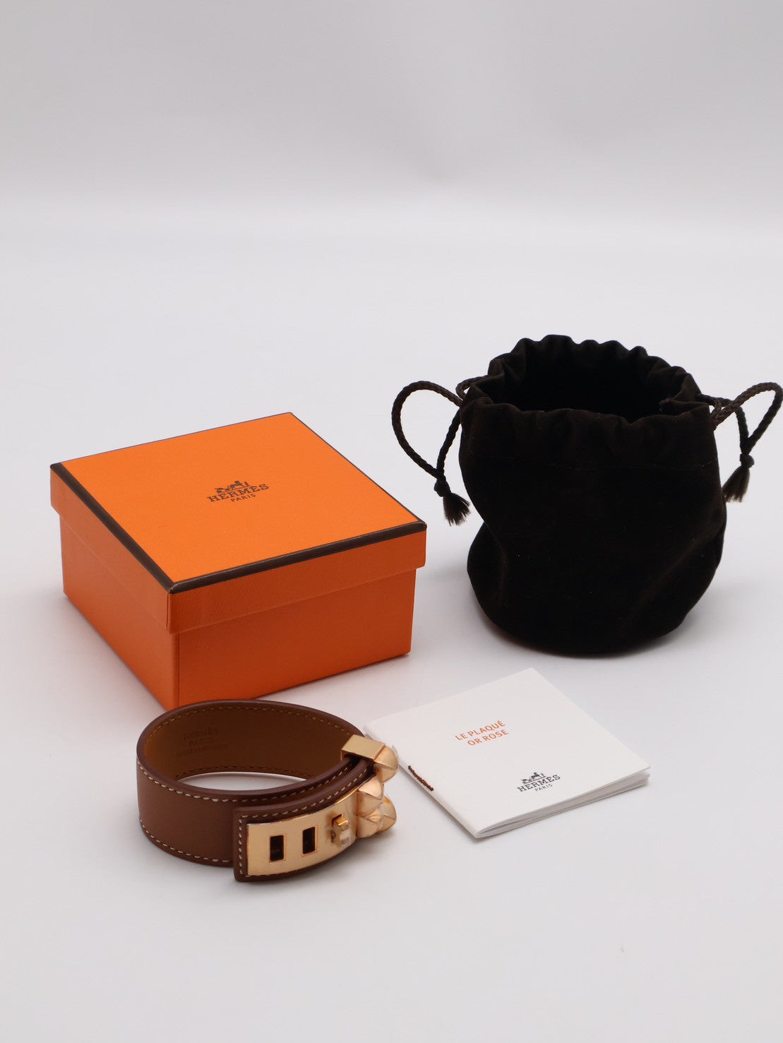 HERMES Collier de Chien 24 小牛皮手鐲 - T3 金棕金 U
