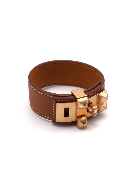 HERMES Collier de Chien 24 小牛皮手鐲 - T3 金棕金 U