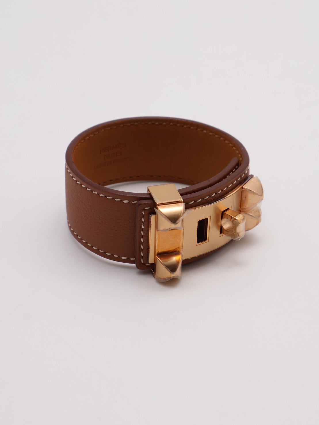 HERMES Collier de Chien 24 小牛皮手鐲 - T3 金棕金 U