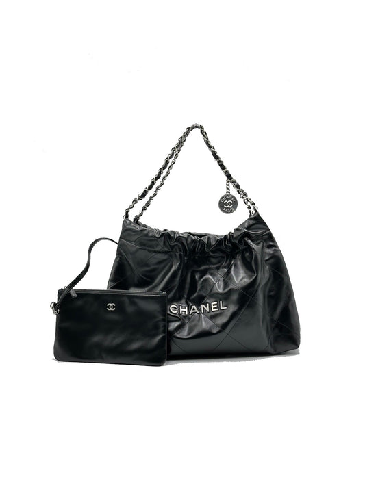 CHANEL 22 橫版Hobo bag - 黑銀