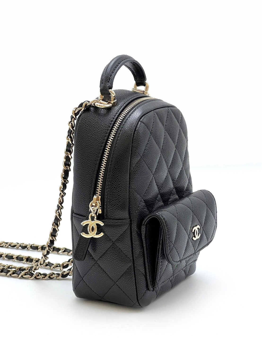 CHANEL 粒面牛皮迷你後背包 - 黑金