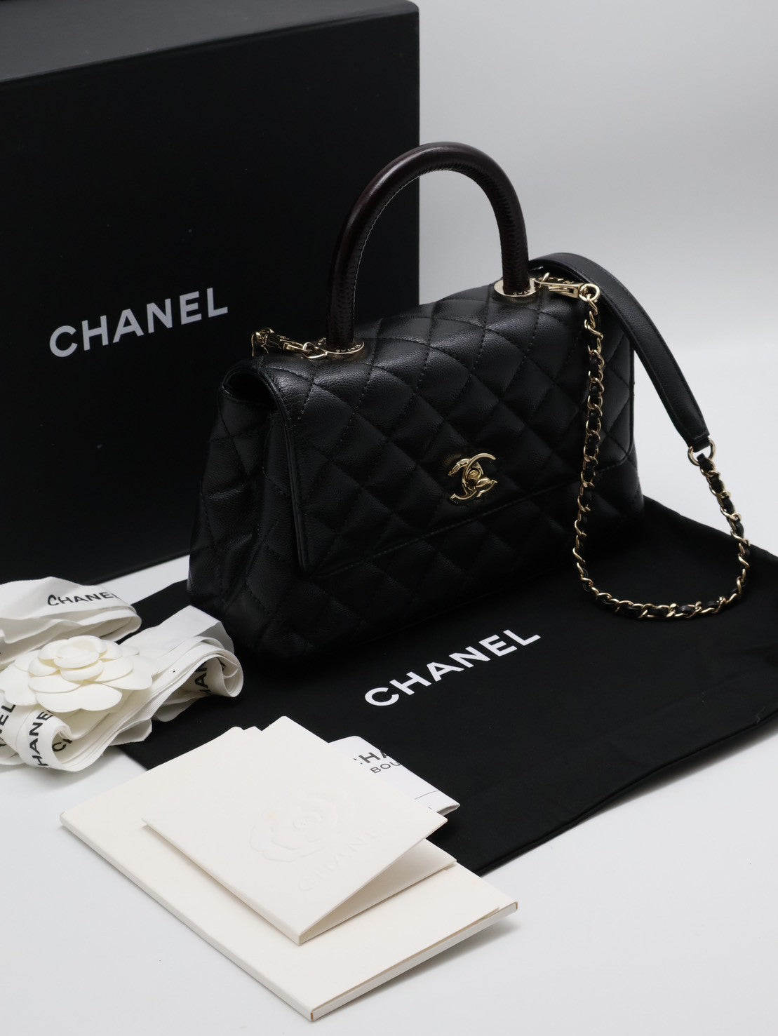 CHANEL Coco handle蜥蜴紋壓花手柄 - 小號黑金