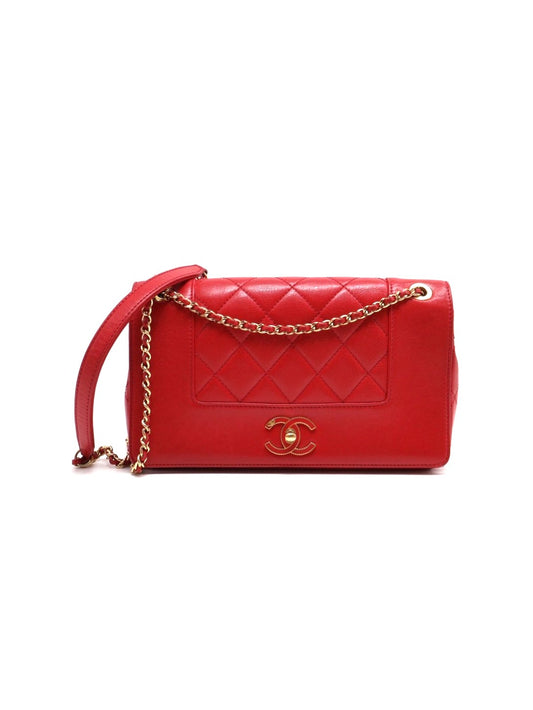 CHANEL 季節款雙C琺瑯釦口蓋包 - 紅金23開