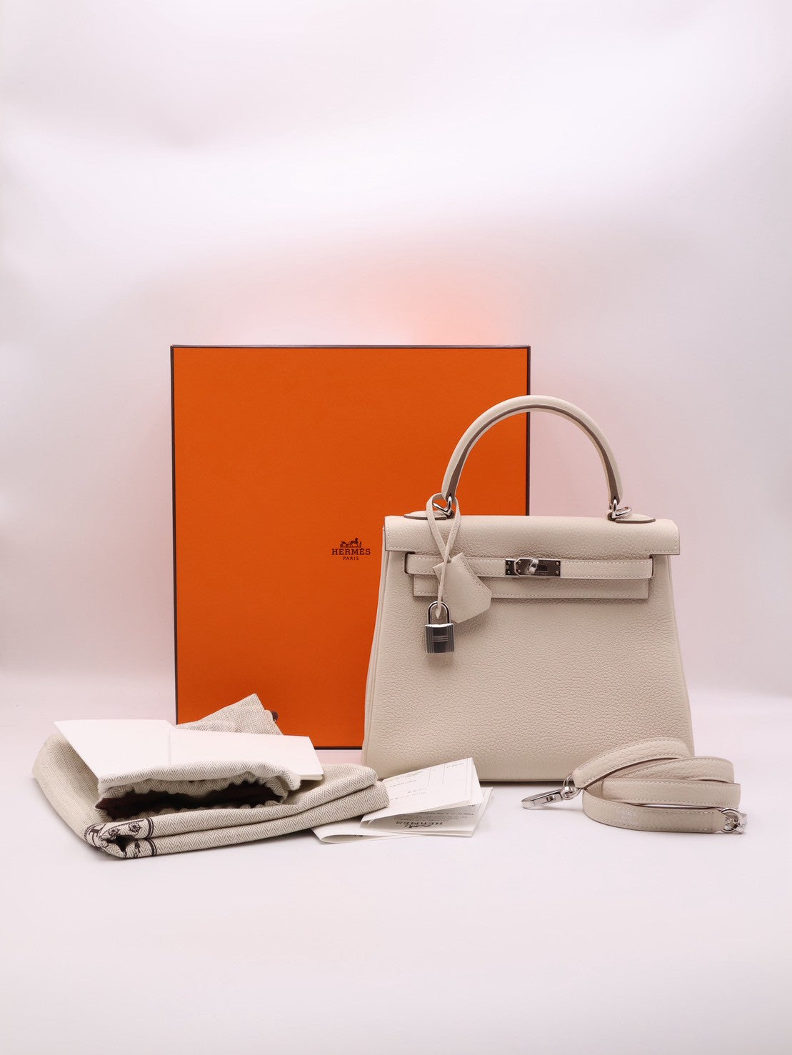 HERMES Kelly 25 - 奶昔白銀 K