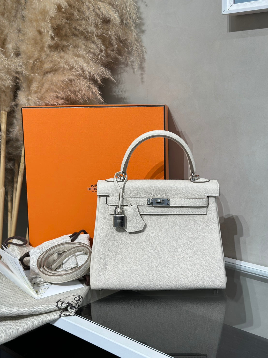 HERMES Kelly 25 - 奶昔白銀 K