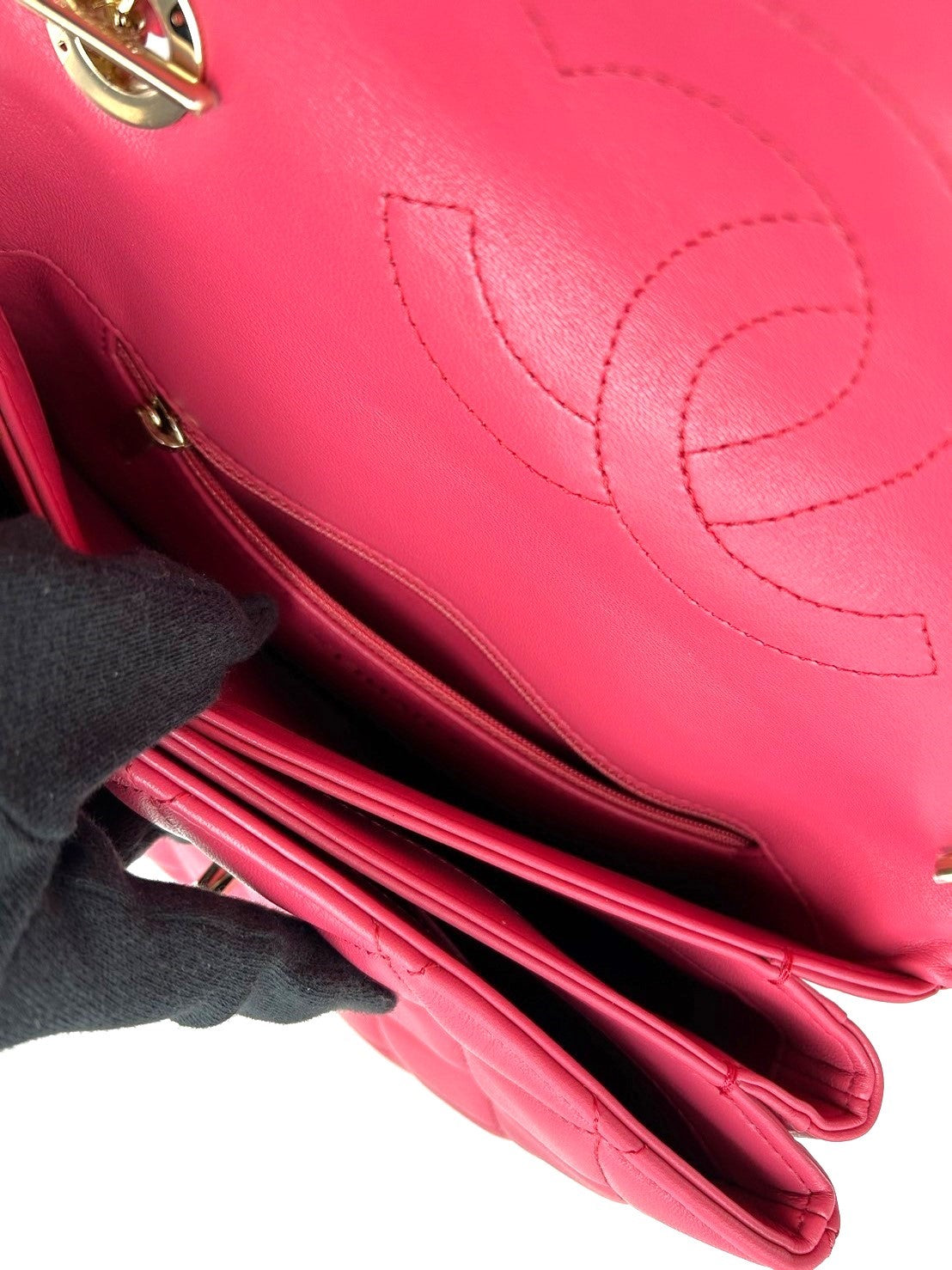 【二手商品】CHANEL Trendy handle - 小號莓紅金26開