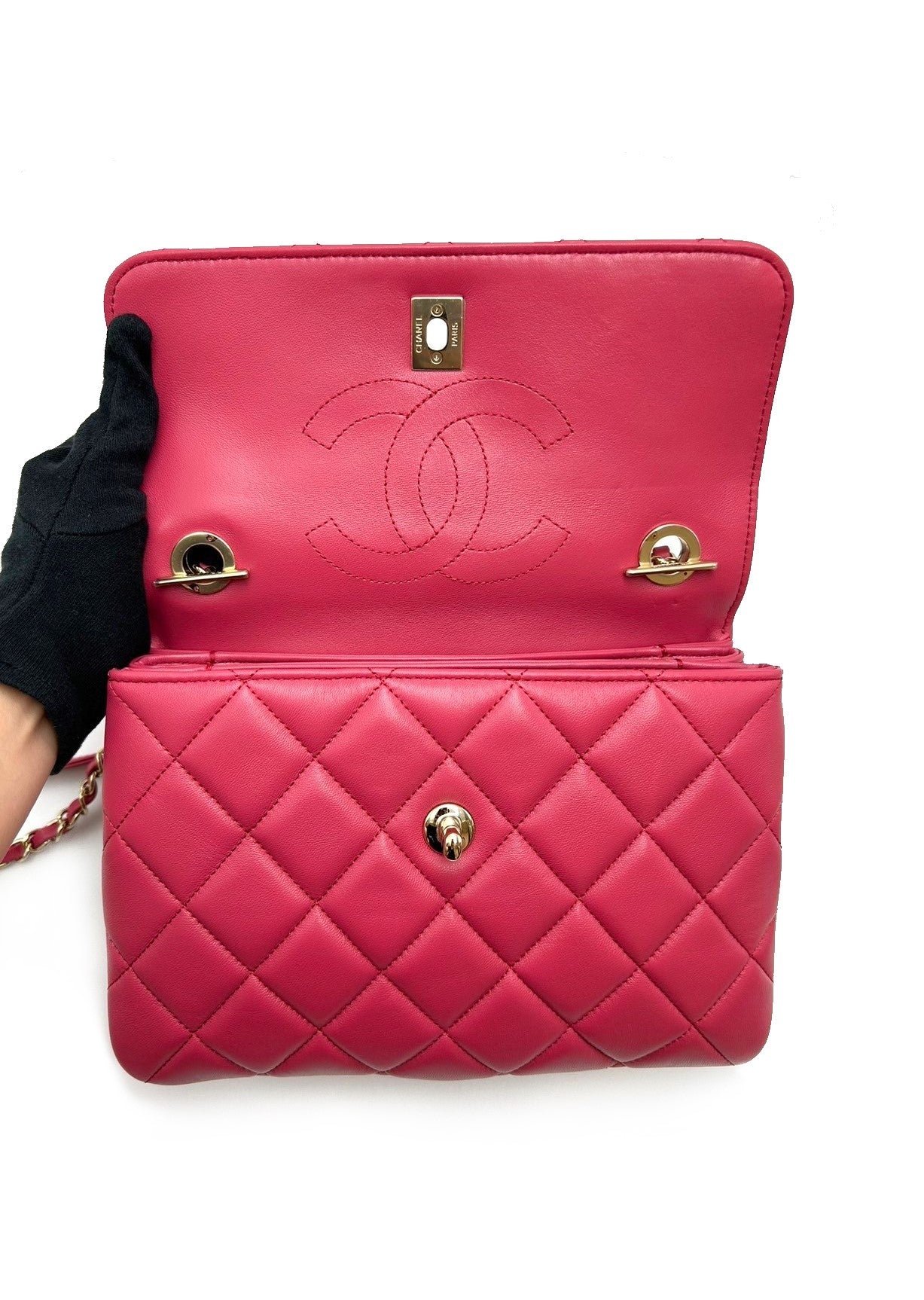 【二手商品】CHANEL Trendy handle - 小號莓紅金26開