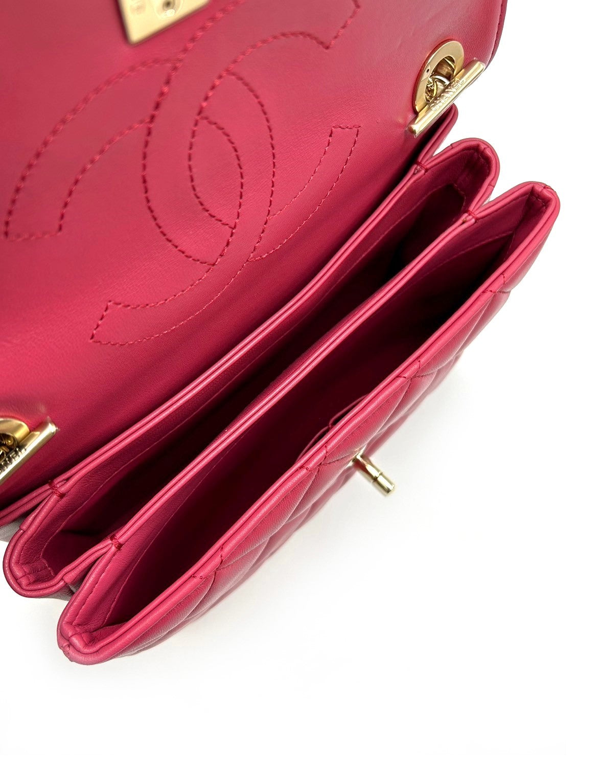【二手商品】CHANEL Trendy handle - 小號莓紅金26開