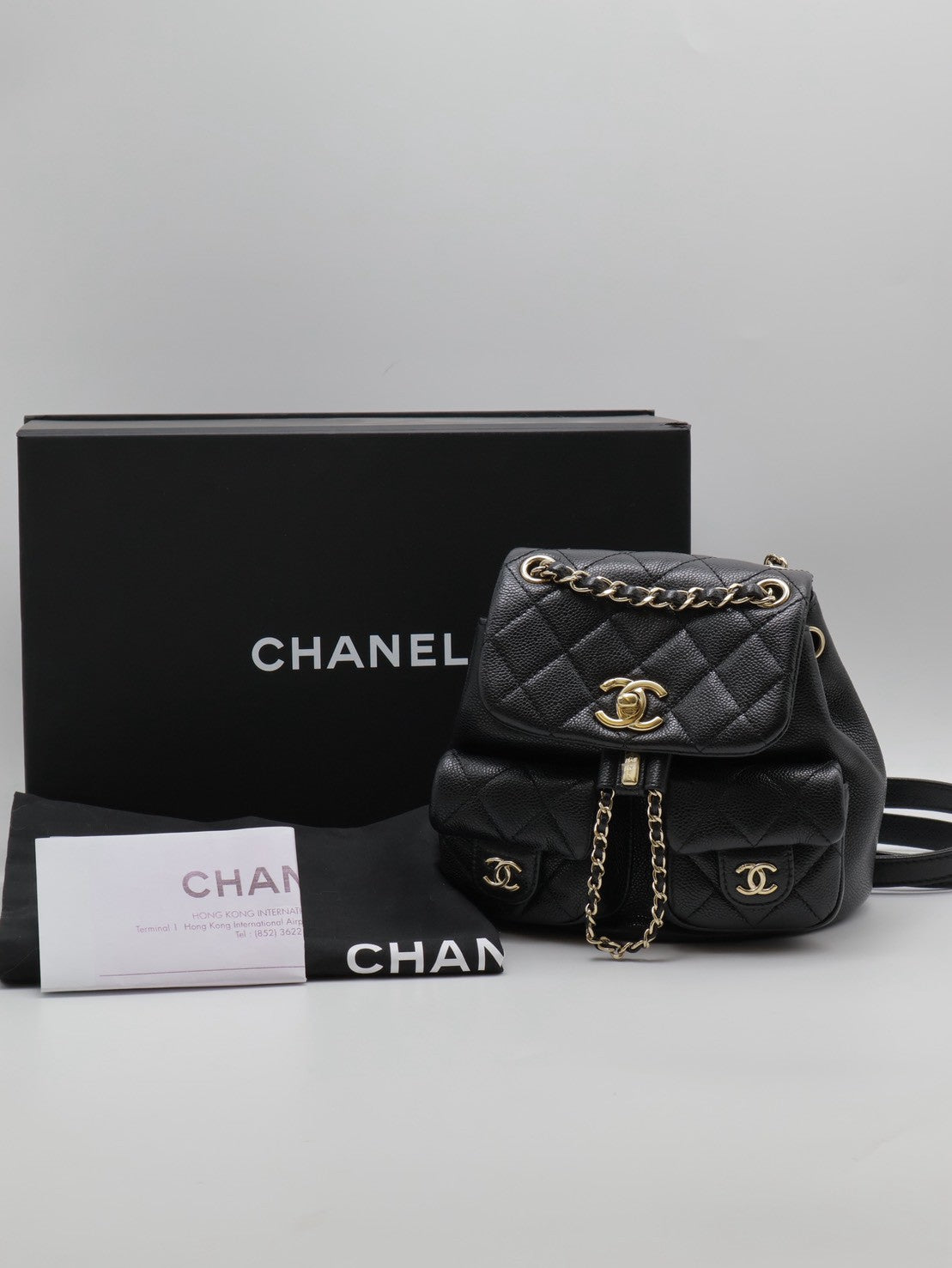 CHANEL Duma青蛙後背包 - 小號黑金