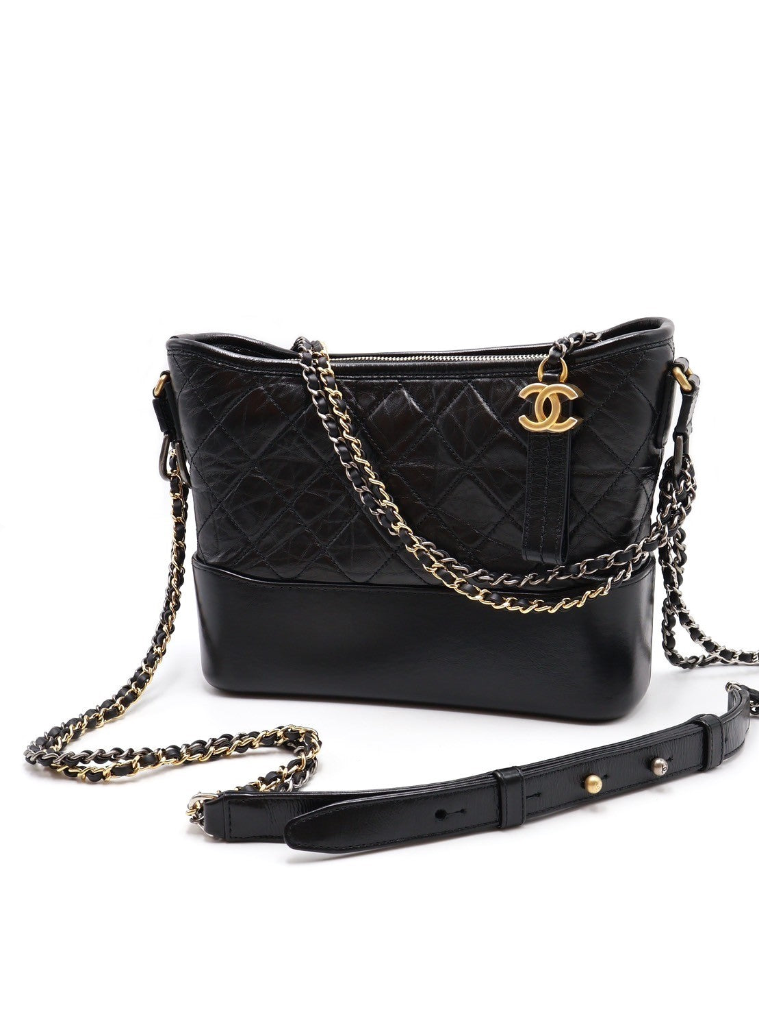 CHANEL 雙鍊條流浪包 - 新中號黑