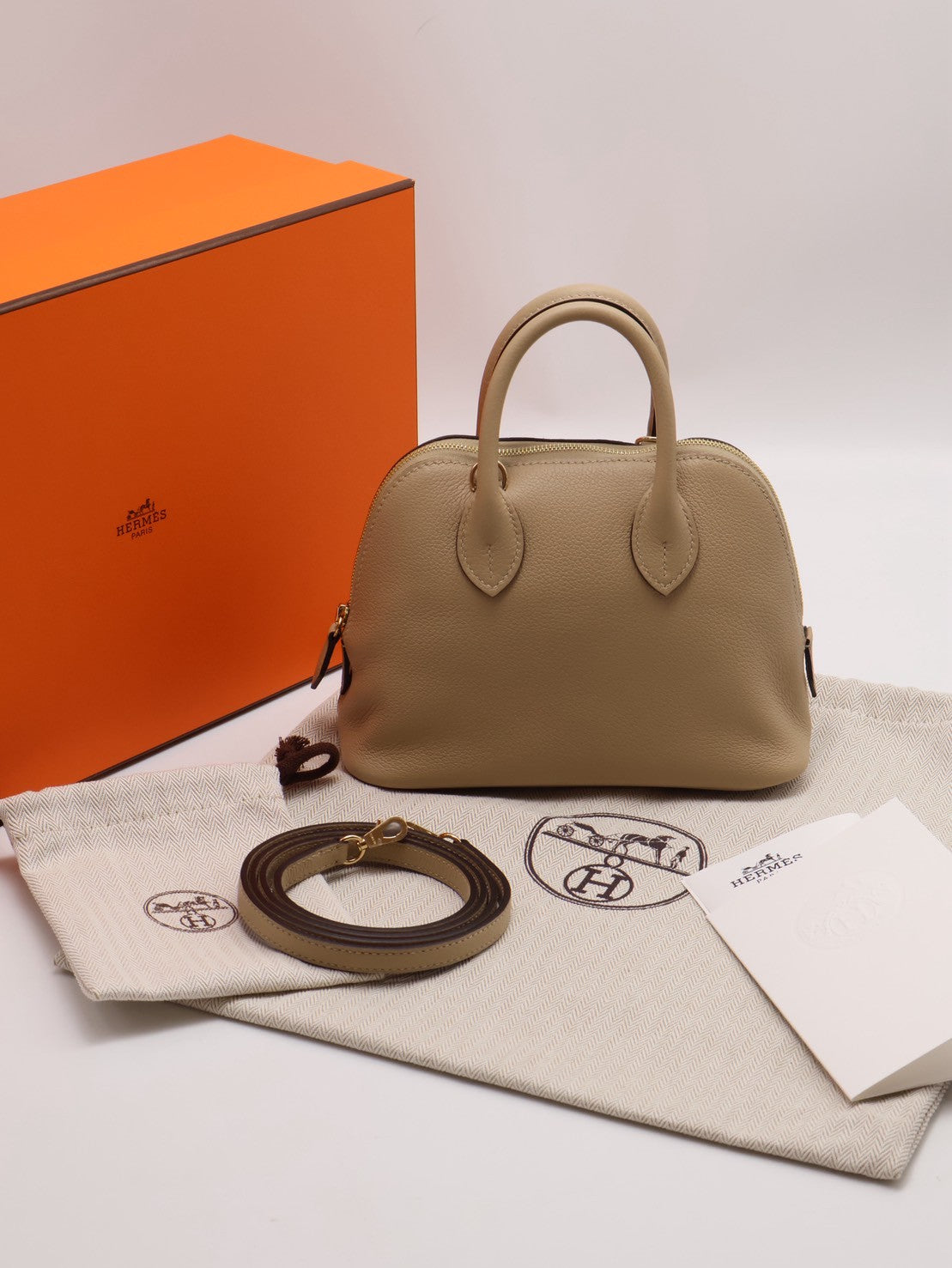 HERMES Mini bolide - 風衣灰香檳金
