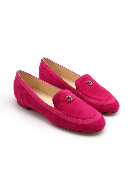 CHANEL 麂皮低跟樂福鞋 - 桃紅 37