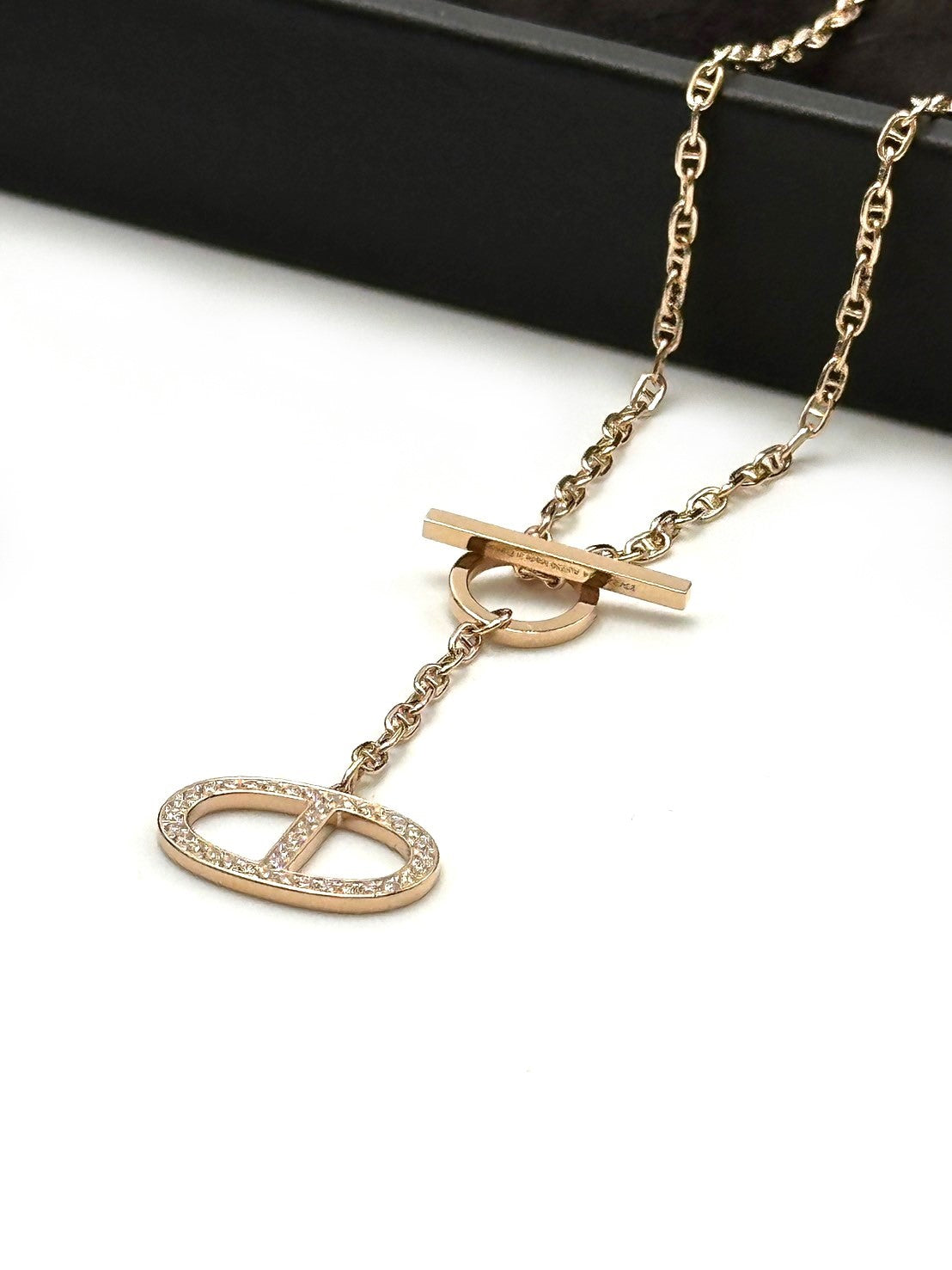 HERMES Chaine d'ancre contour豬鼻玫瑰金鑽石項鍊