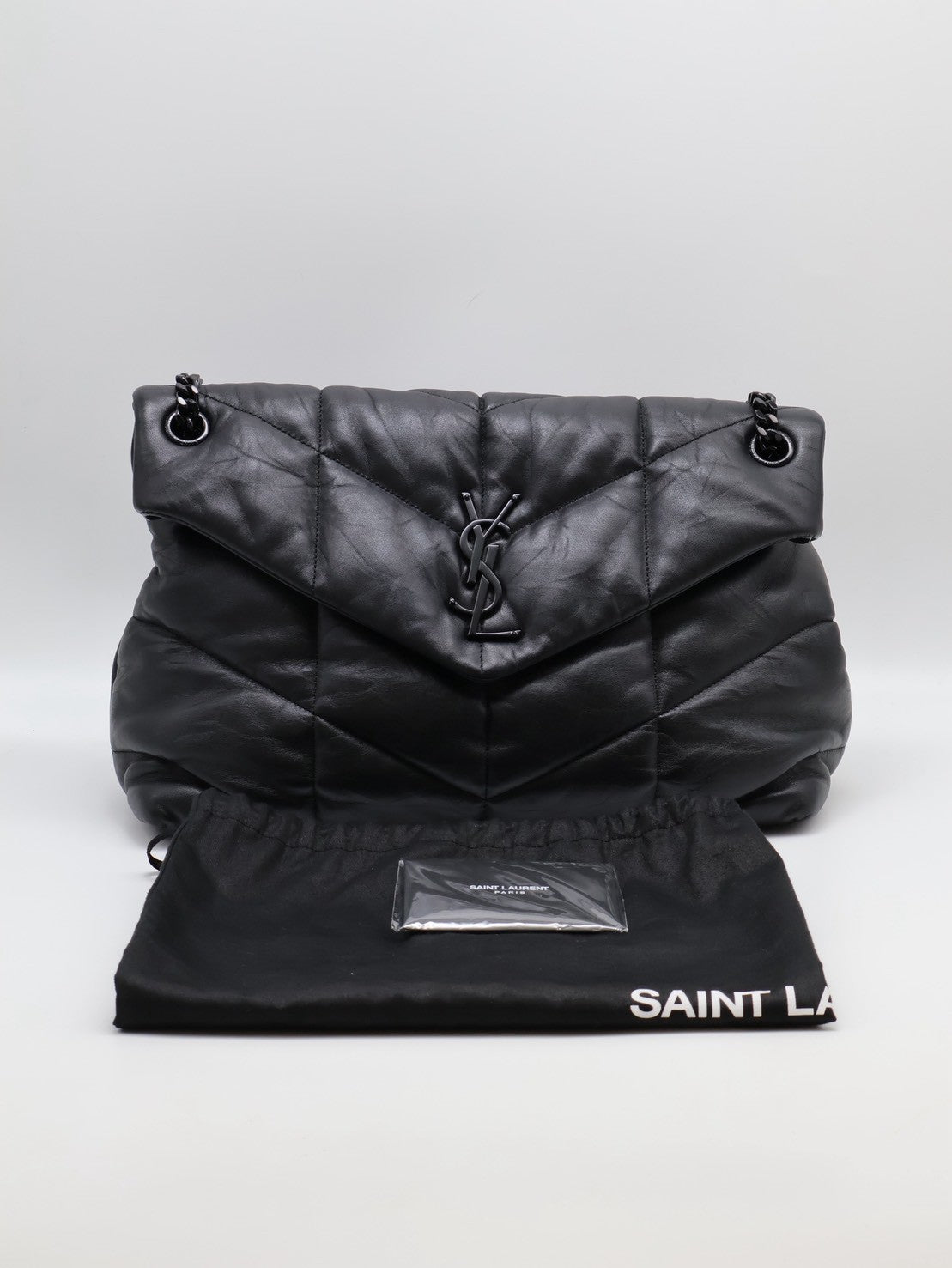 YSL Puffer小羊皮單肩包 - 中號so balck
