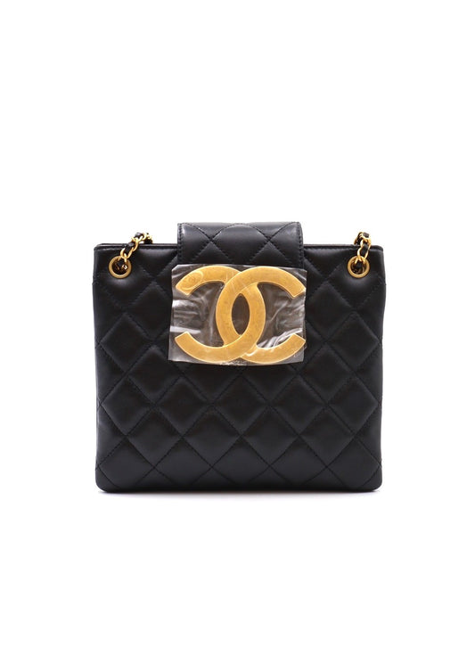 CHANEL 雙C釦羊皮單肩包 - 黑金