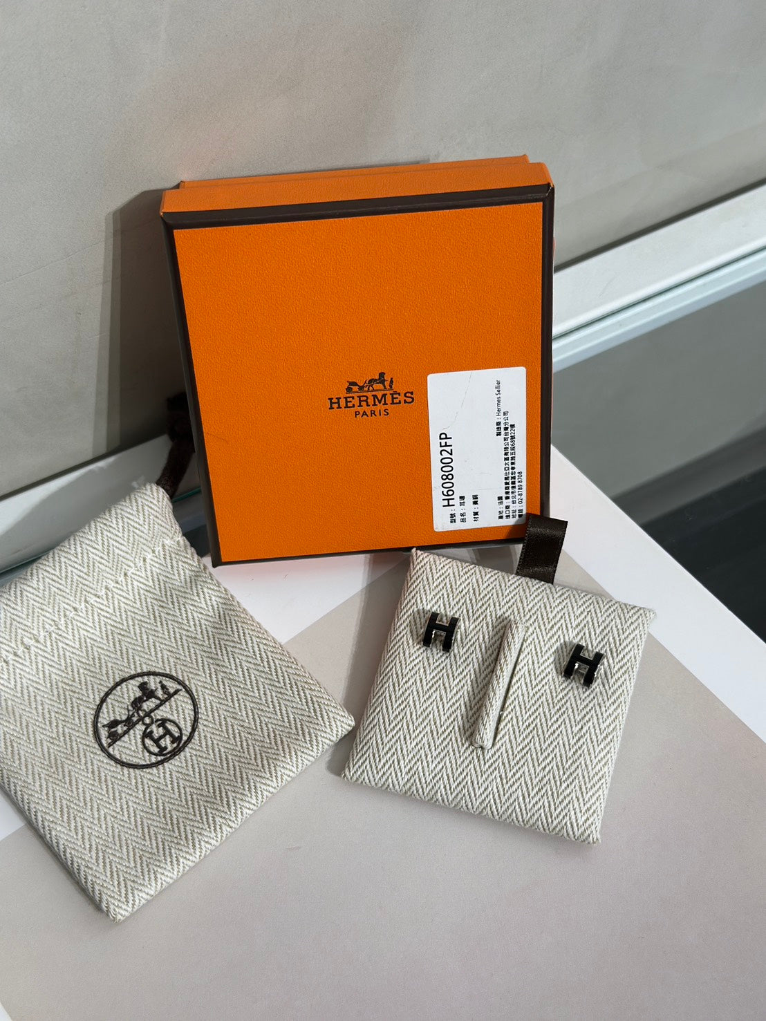 HERMES Mini Pop H耳環 - 黑銀