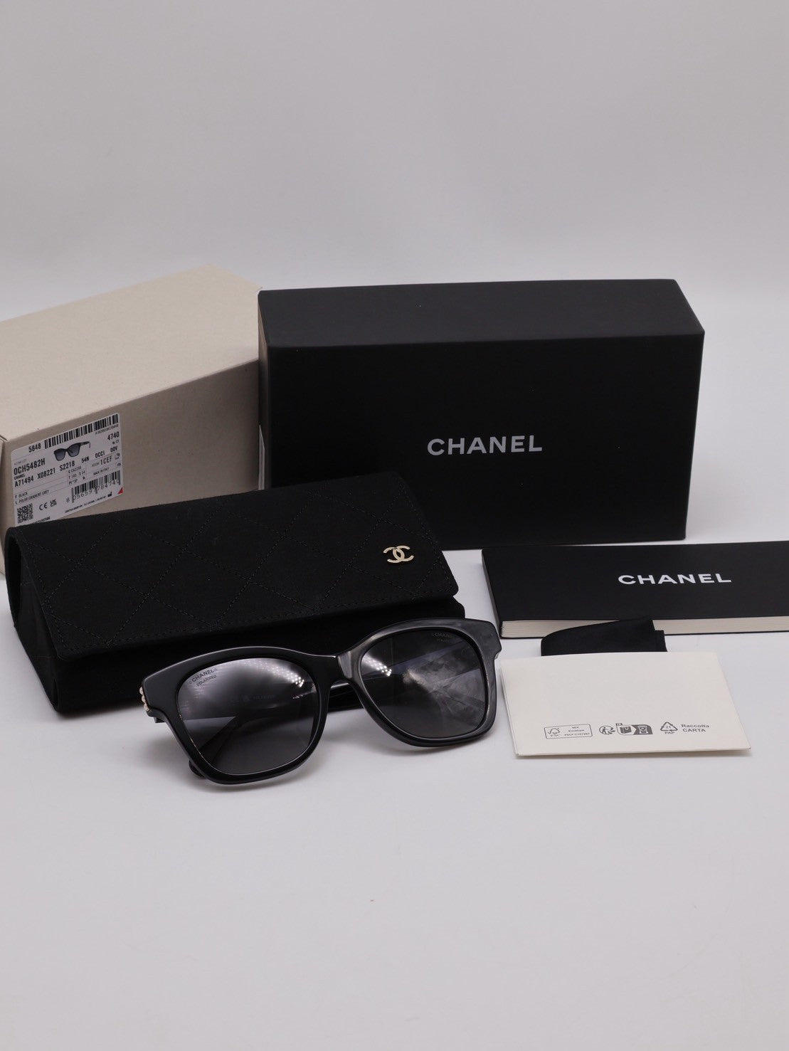 CHANEL 珍珠邊方框太陽眼鏡5482H - 黑