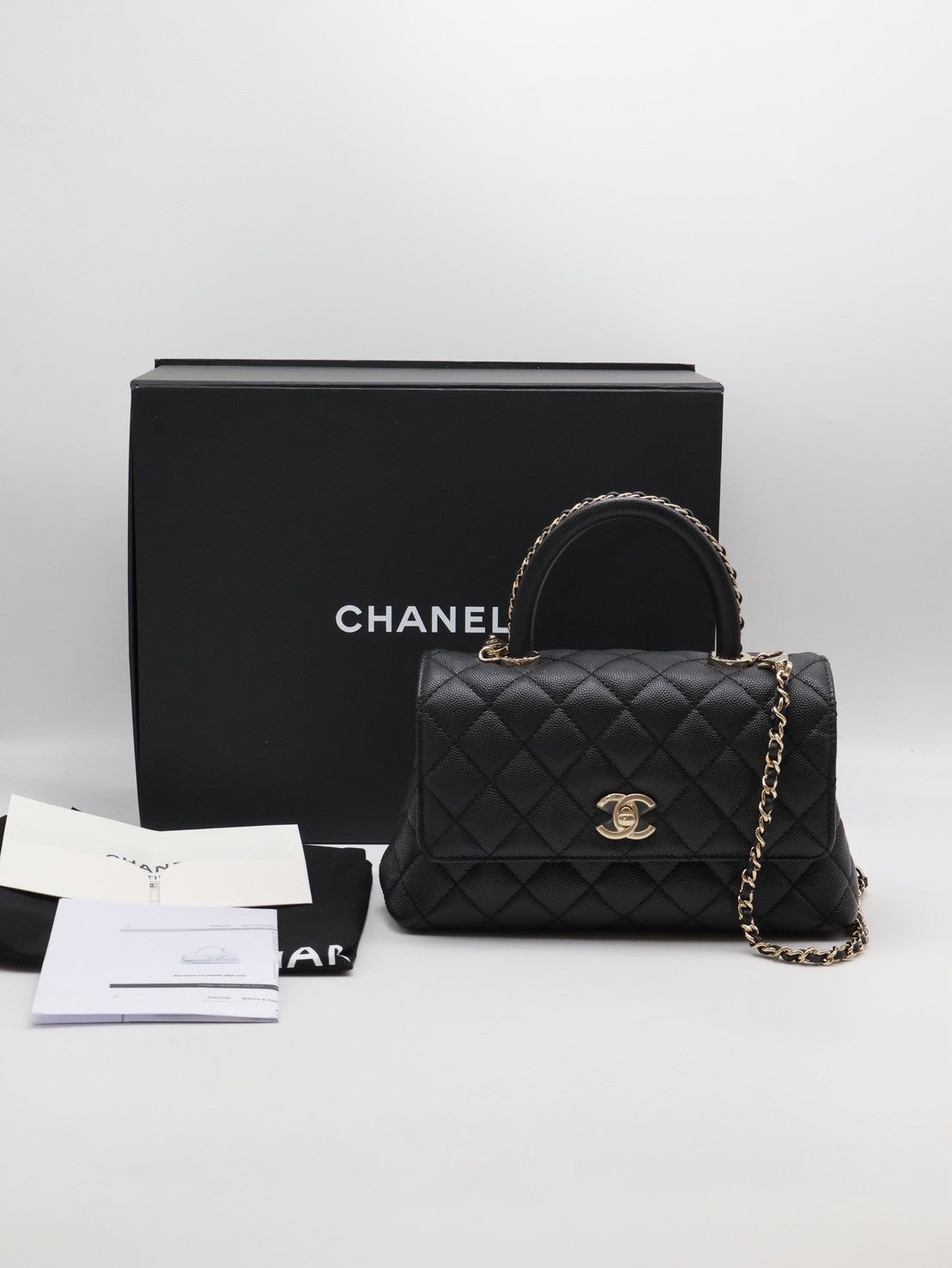 CHANEL Coco Handle皮穿鍊手柄 - 小號黑金