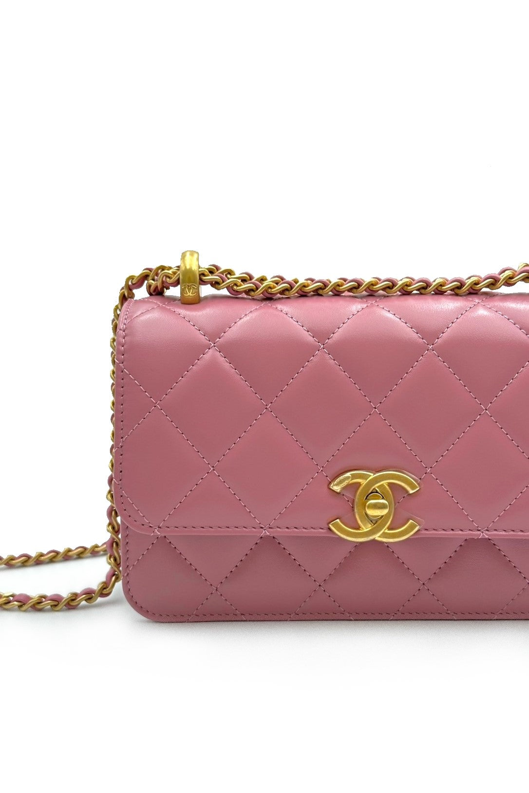 CHANEL 24C 雙金球口蓋包 - 粉金