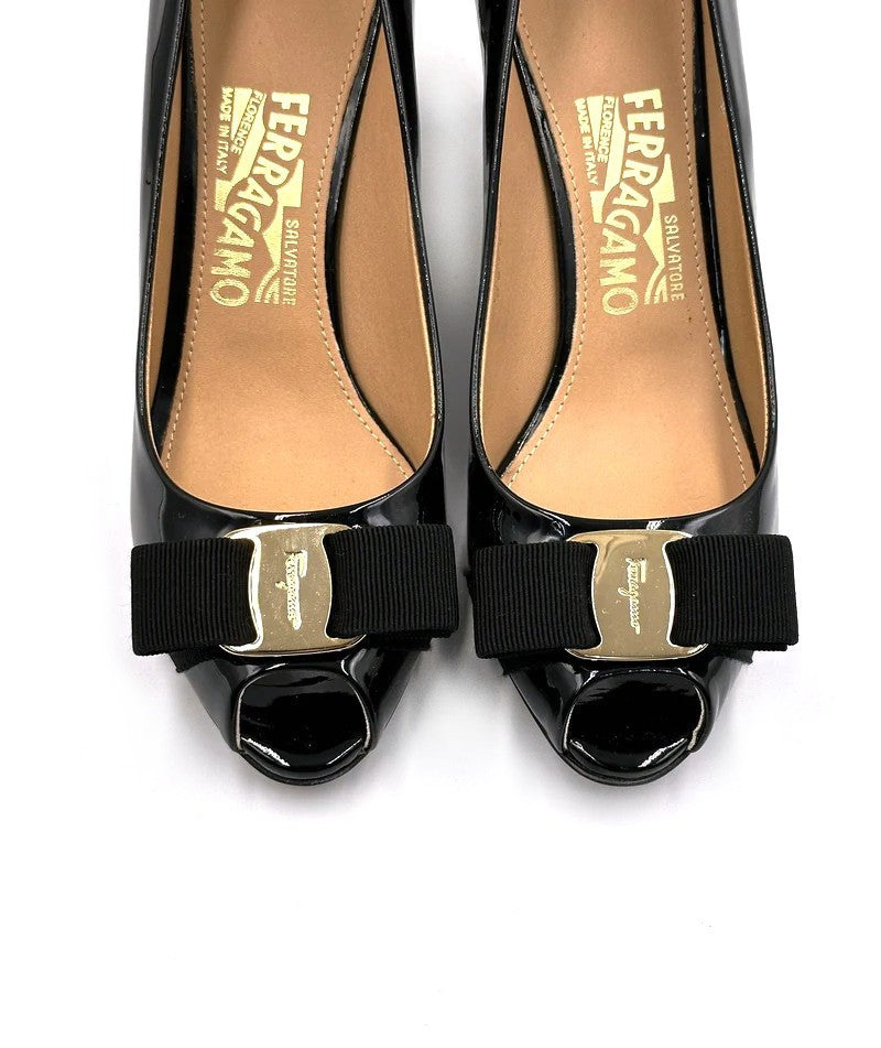 Salvatore Ferragamo Vara 蝴蝶結魚口高跟鞋