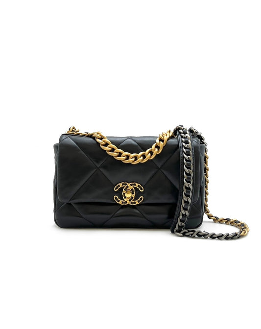 CHANEL 19 Bag 菱格紋羊皮手提肩背包 26 - 黑金