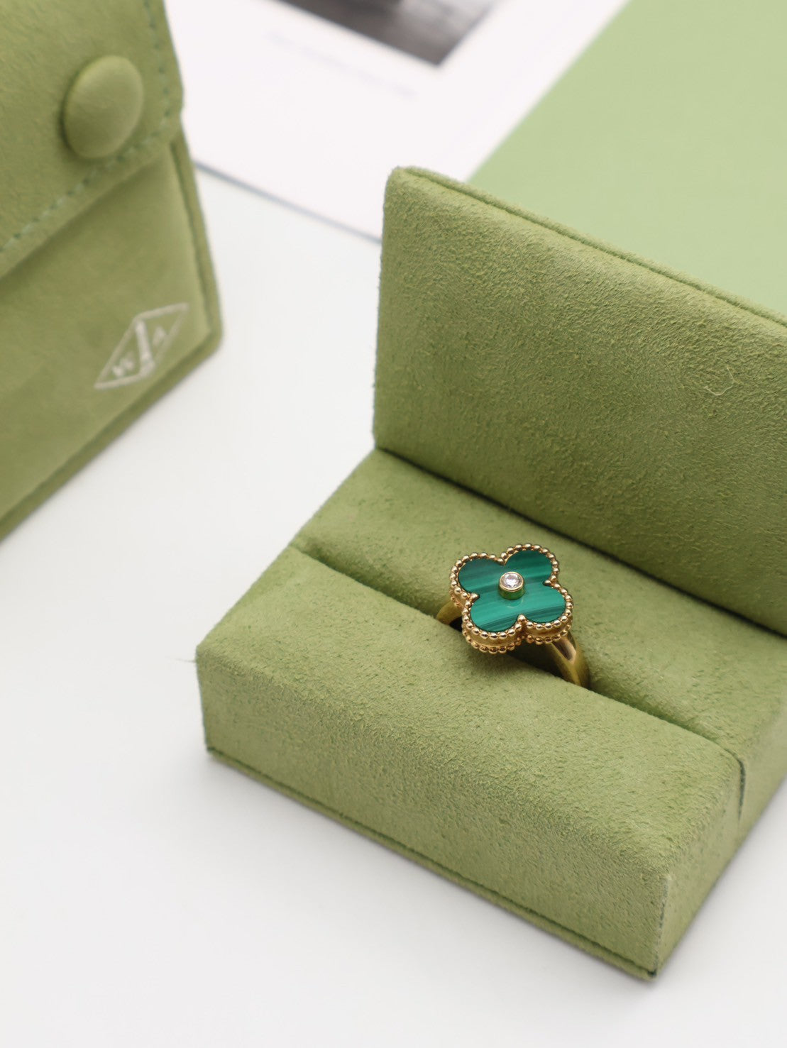 Van Cleef & Arpels 孔雀石18K金四葉草戒指 - Vintage Alhambra