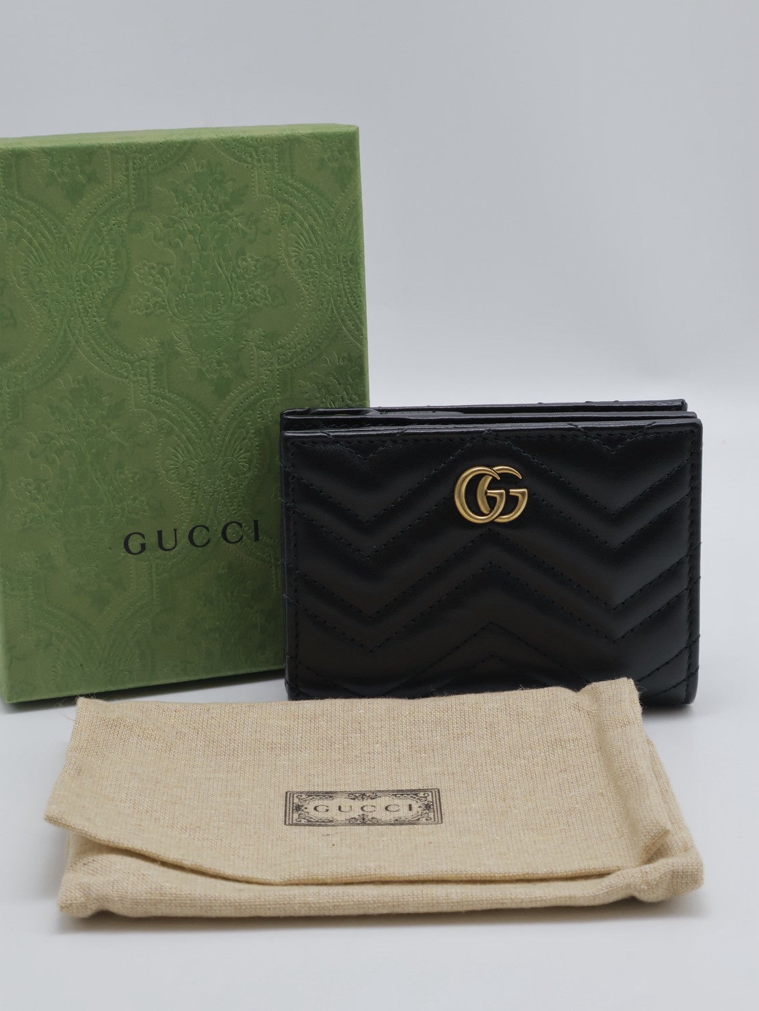 GUCCI Marmont雙折短夾 - 黑金
