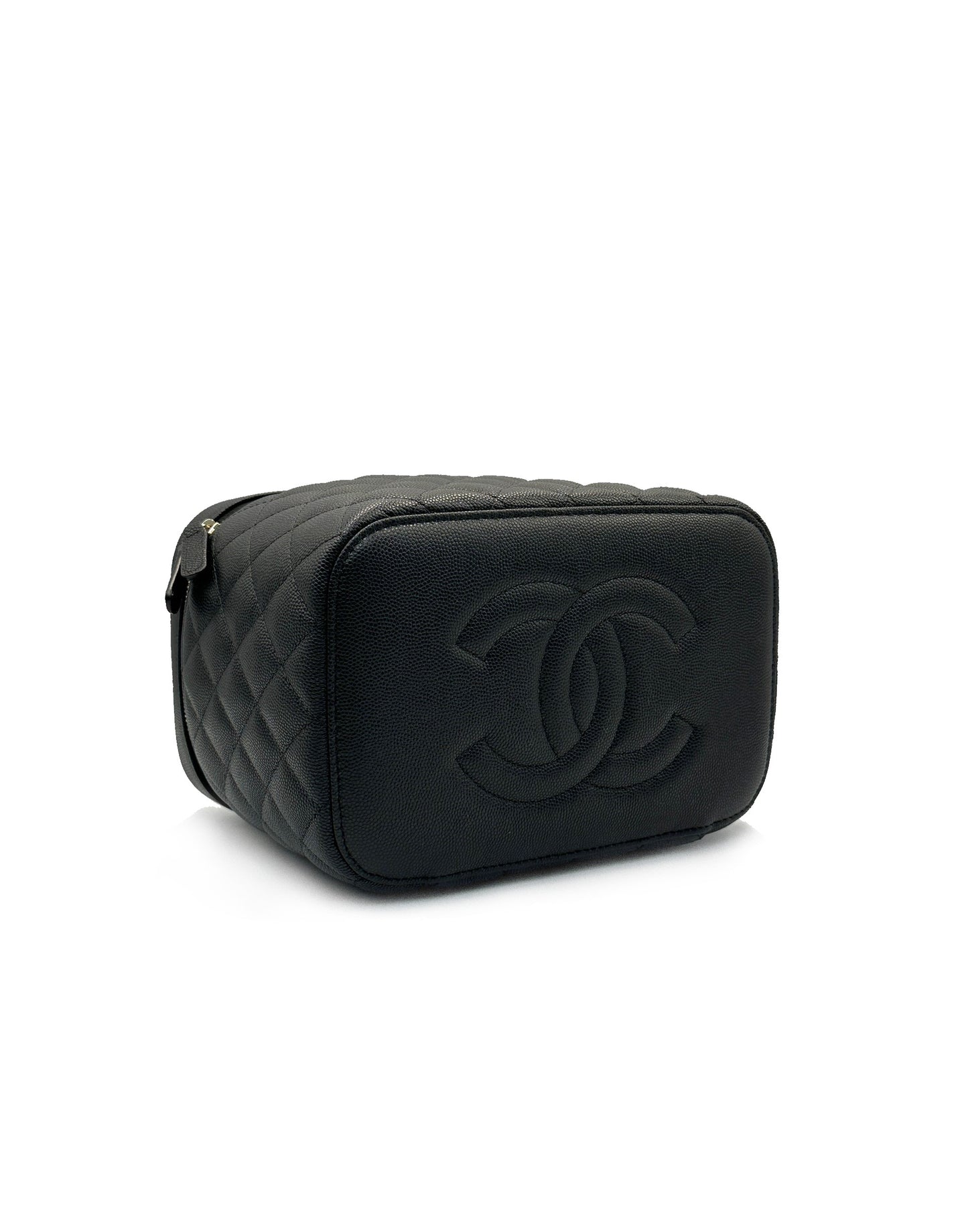 CHANEL 經典荔枝牛皮手提化妝包 - 黑金