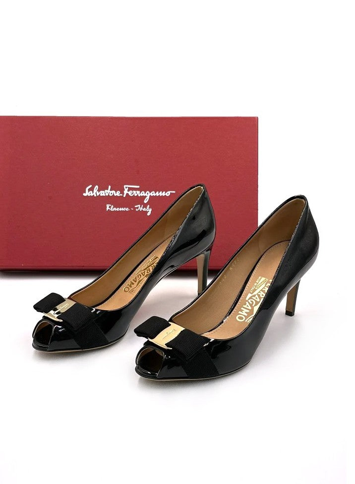 Salvatore Ferragamo Vara 蝴蝶結魚口高跟鞋