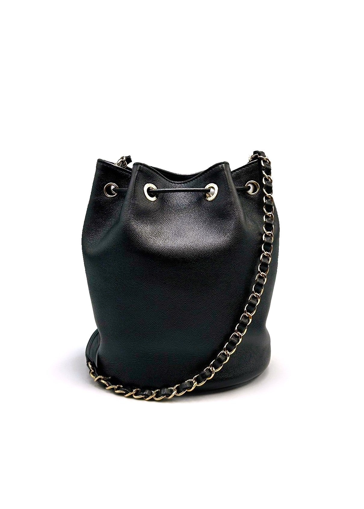 CHANEL 荔枝牛皮鉚釘Logo水桶包29開